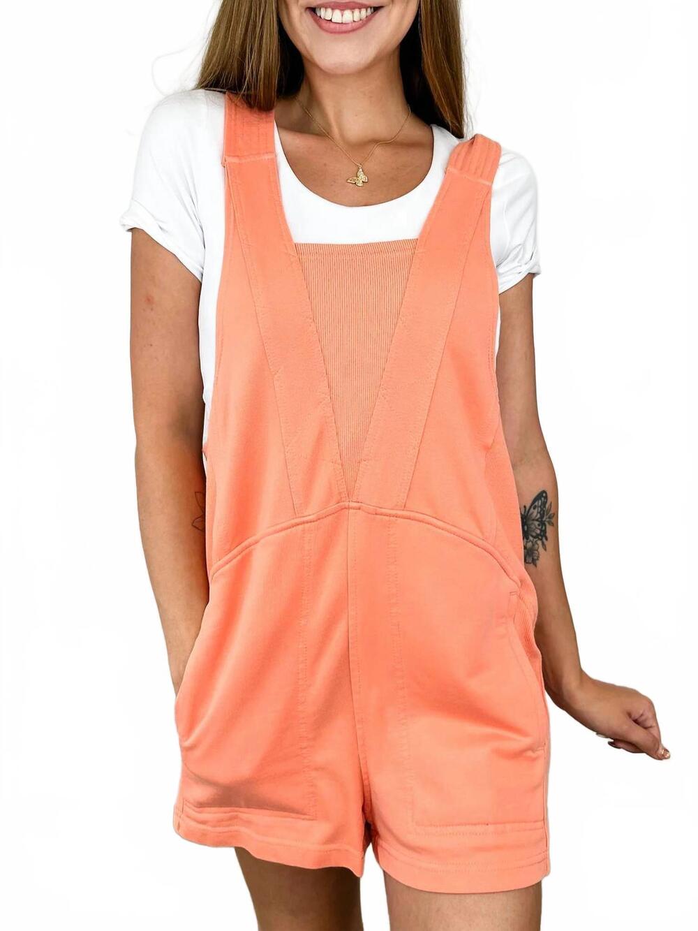 NEW BLAKELEY when you call cotton blend romper in orange